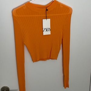 Orange Zara Semi Sheer Top